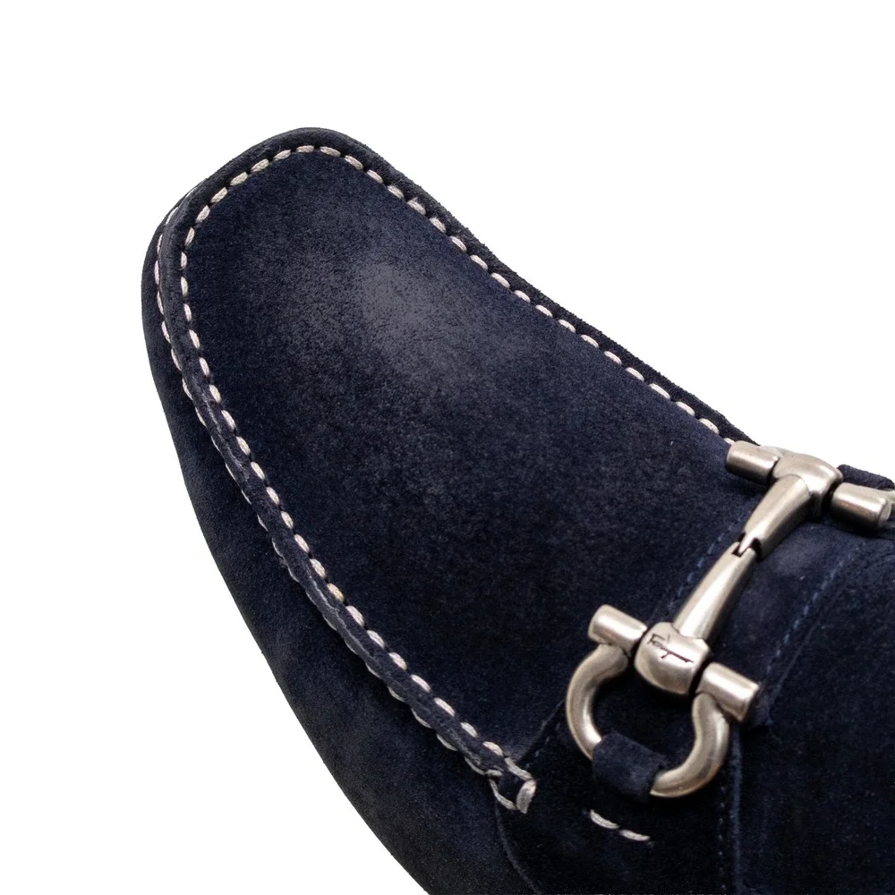 Salvatore Ferragamo Paris Navy Blue Suede Gancini Bit Loafers Mens US 11.5 D
